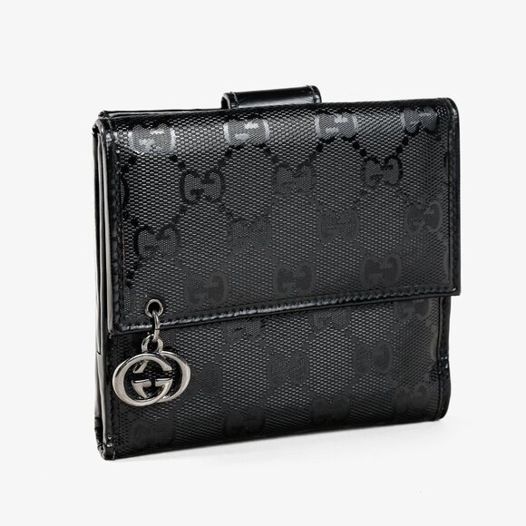 Gucci Vintage Y2K Black Monogram Compact Leather Wallet - Picture 2 of 10